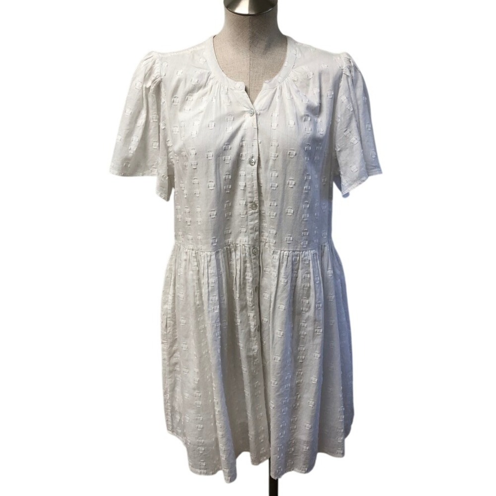 Sundance Dress Womens Medium White Cotton Clip Dot Button Front Boho